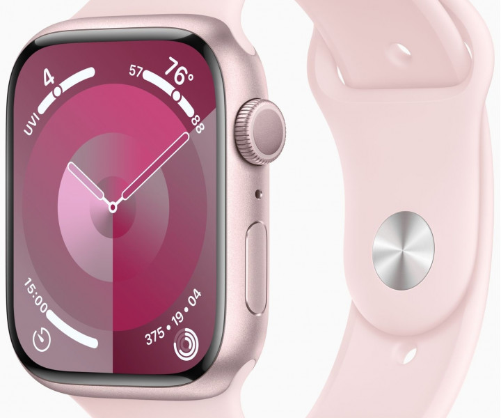 Apple Watch Series 9 GPS 41mm Pink Aluminum Case w. Light Pink Sport Band - S/M (MR933)